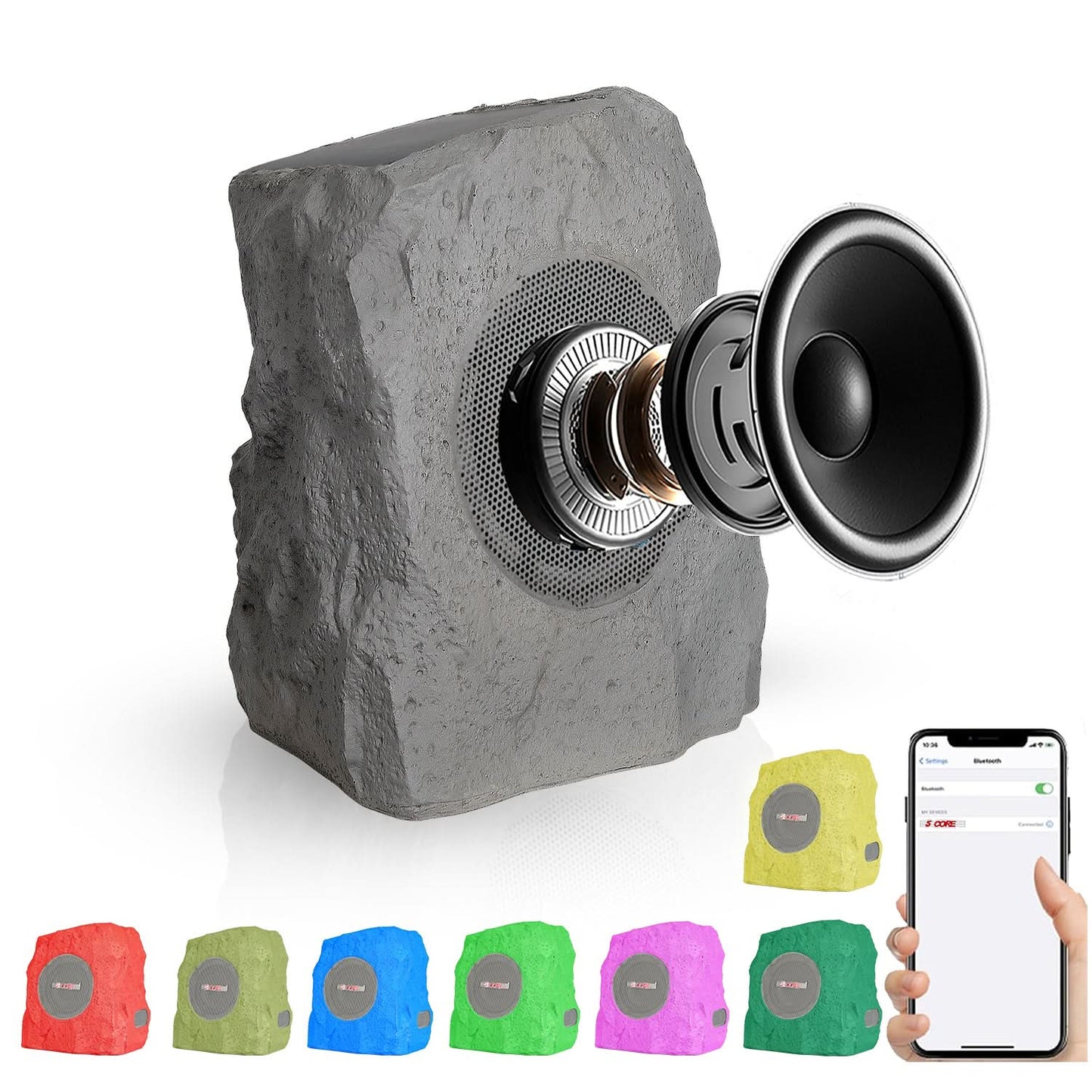 5Core Bluetooth Outdoor Wireless Rock Speakers - Waterproof, Linkable TWS Garden Speakers in Gray