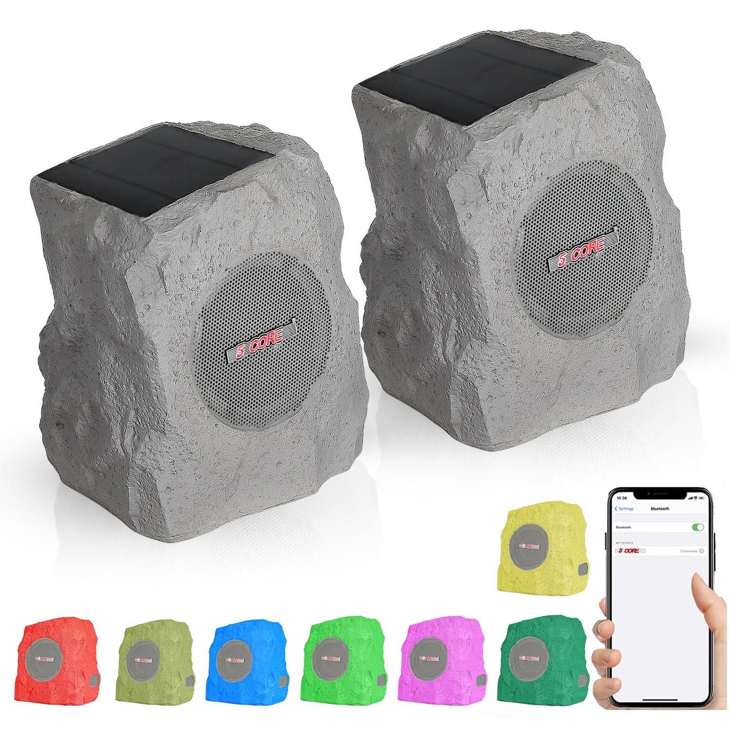 5Core Bluetooth Outdoor Wireless Rock Speakers - Waterproof, Linkable TWS Garden Speakers in Gray